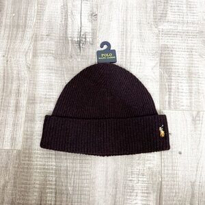Polo by Ralph Lauren Signature Cuff Hat Beanie Pony Embroidered Brown Wool NEW